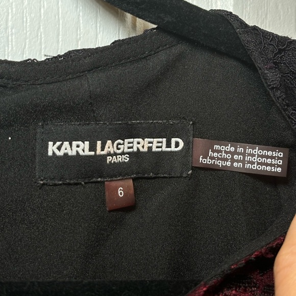 Karl Lagerfeld - Short Sleeve Business Casual Burgundy and Navy Lace Blouse - Picture 7 of 9